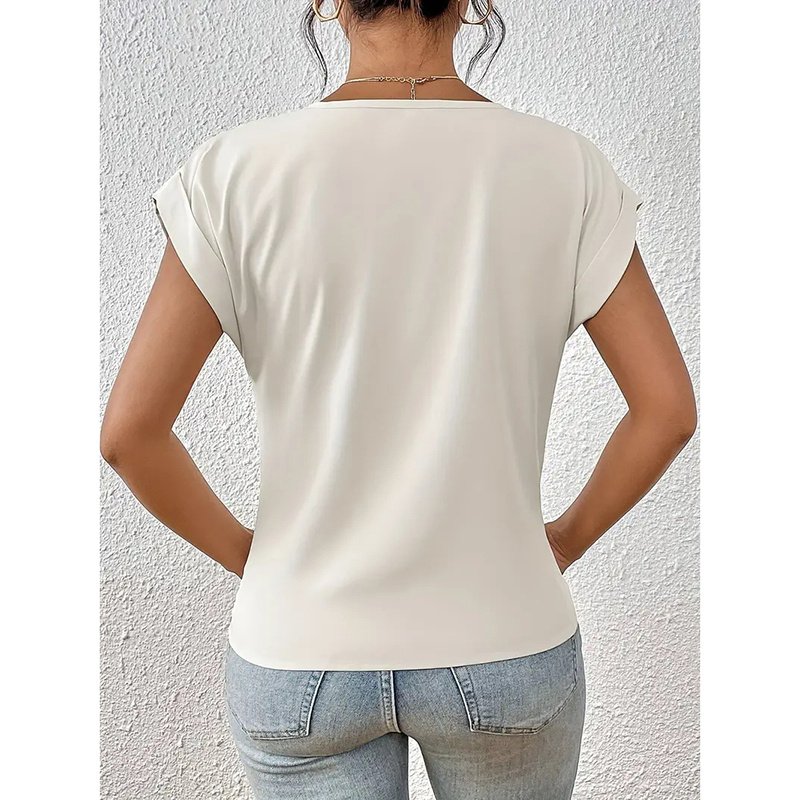 Women's Comfy Casual Summer Tops Short Sleeve V Neck Blouses T Shirts Twist Knot Basic Tees - Image 4