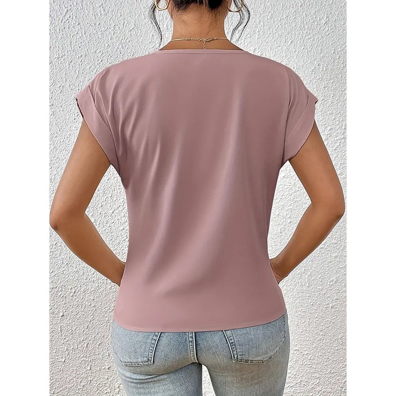 Women's Comfy Casual Summer Tops Short Sleeve V Neck Blouses T Shirts Twist Knot Basic Tees - Image 3