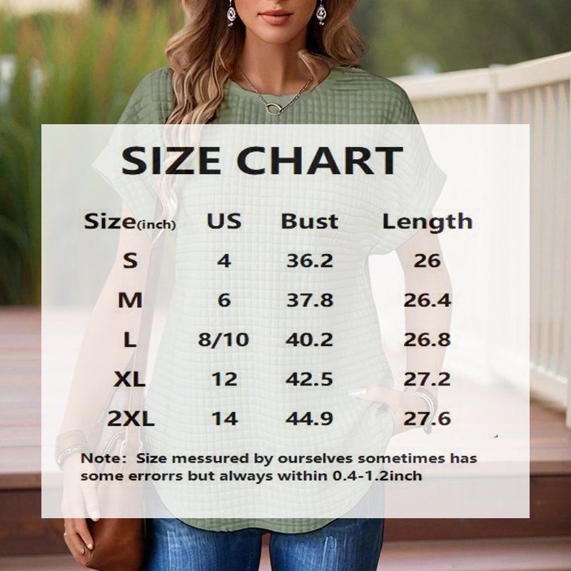 Women's Solid Color Round Neck Short Sleeve Top - Textured Cuff Detail Comfortable Summer Casual Tee - Image 9