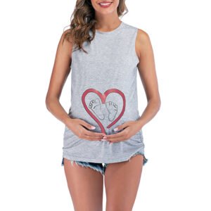 Maternity Tank Tops For Women Ruched Sleeveless Basic Tops Maternity Shirt Vest Pregnancy Tee