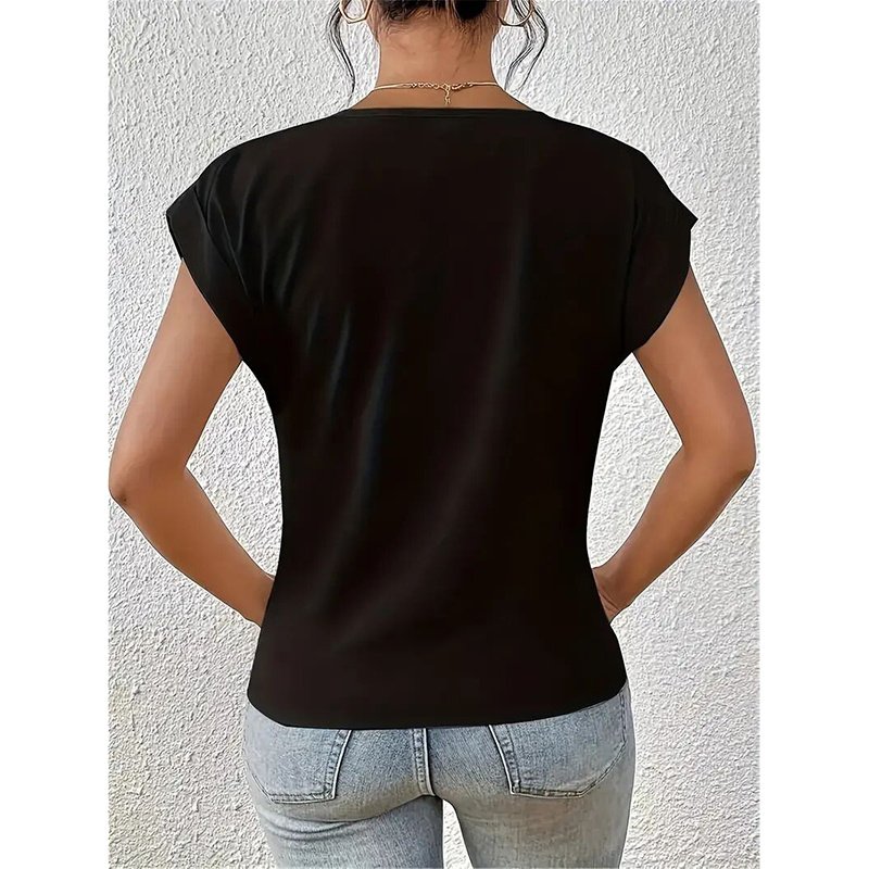 Women's Comfy Casual Summer Tops Short Sleeve V Neck Blouses T Shirts Twist Knot Basic Tees - Image 8