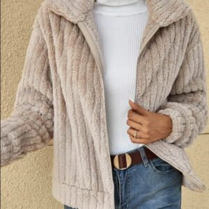 Autumn And Winter New Style Pit Striped Plush Cardigan Lapel Short Jacket