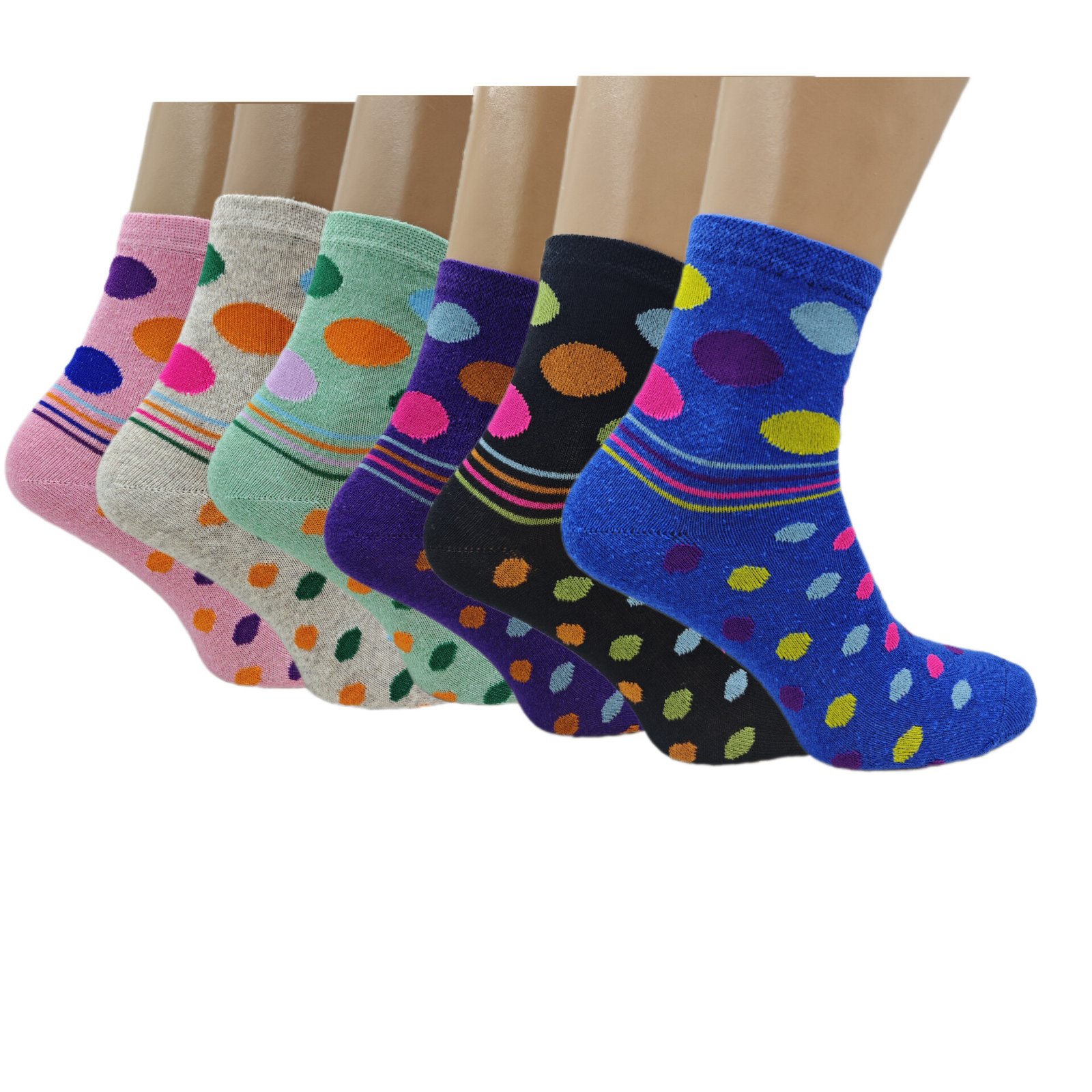 6 12 24 Pairs Womens Socks Mixed Striped Polka Dot Designs